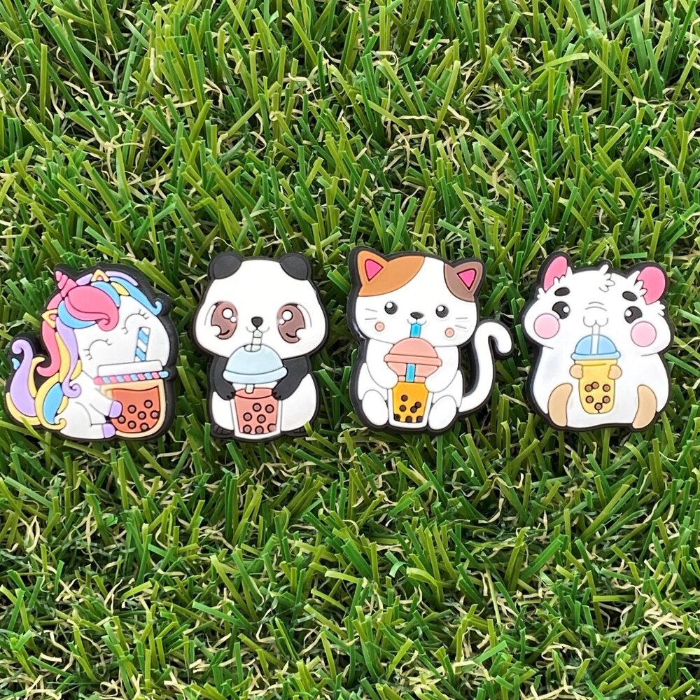 Set of 4 Boba Drinking Cute Kawaii Critters Shoe Charms